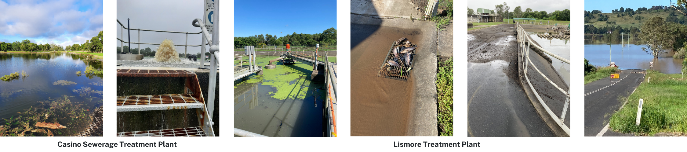 Images of flooded Casino and East Lismore STPs