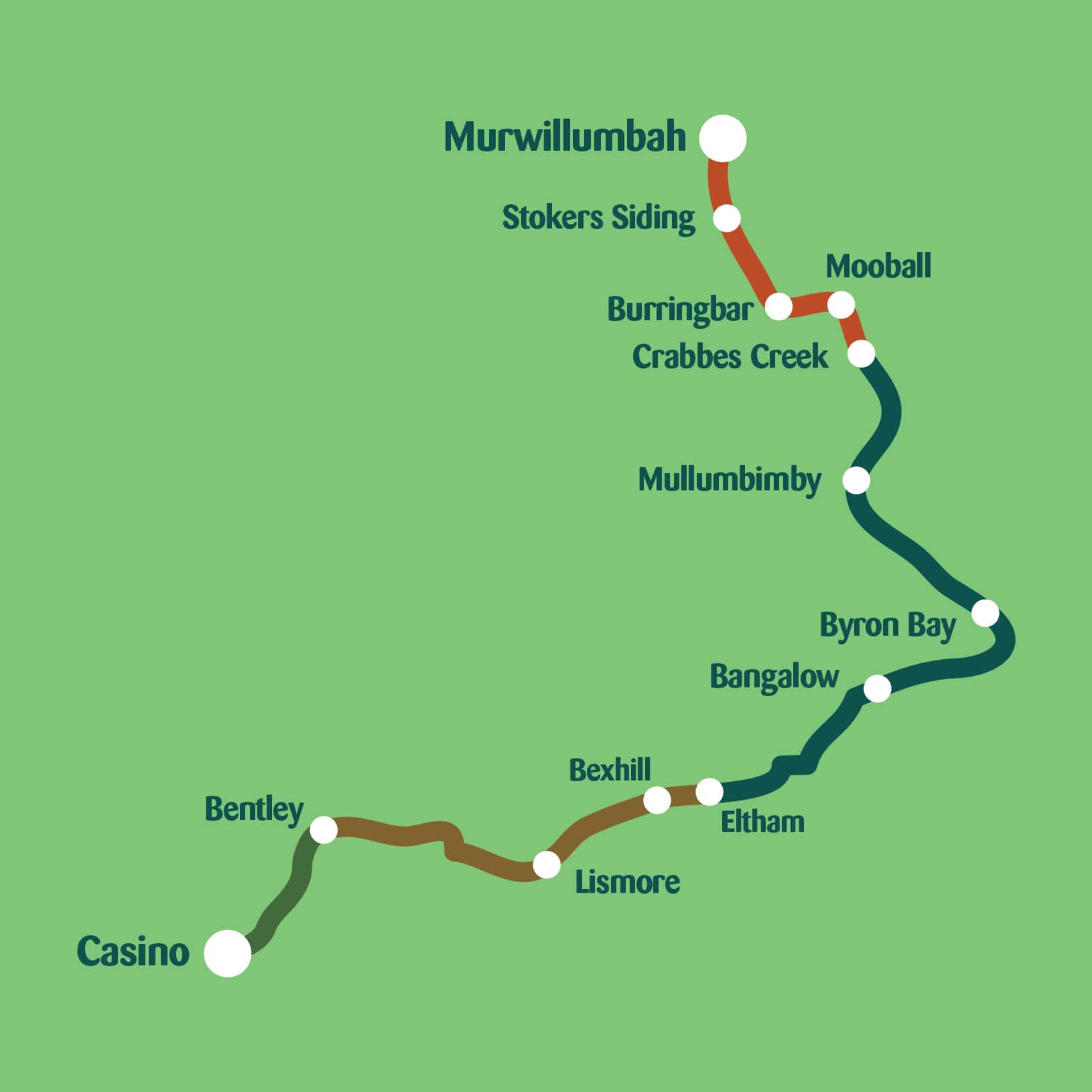 Map of Northern Rivers Rail Trail Tweed section